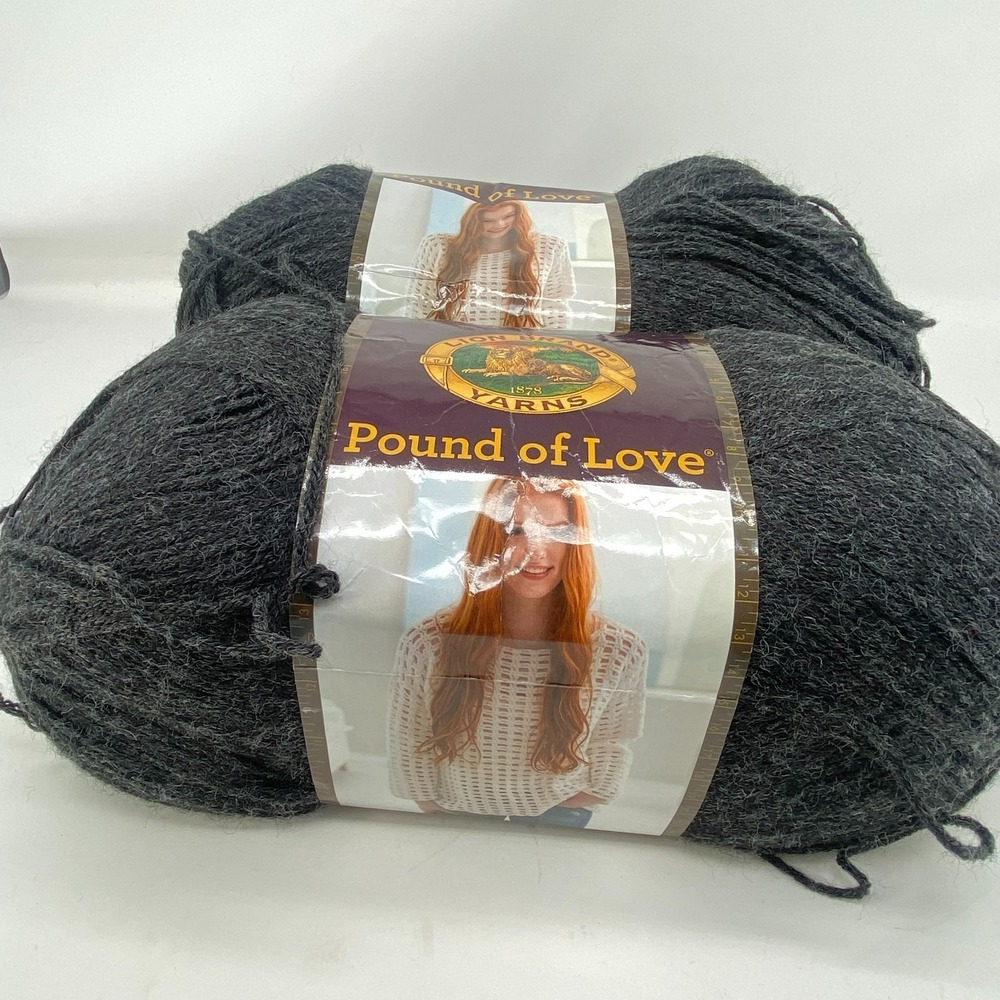 Lion Brand Pound of Love Yarn Charcoal 550-149 Worsted Medium 4 Lot of 2
